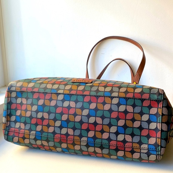 Fossil Rachel Geometric printed PVC Zip VeganTote Multicolor & Key Charm⭐️ - Picture 5 of 17